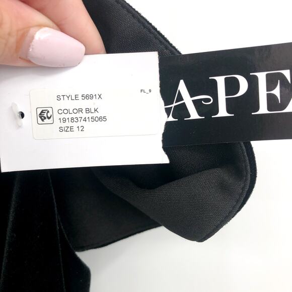 XSCAPE Women's Deta Off Shoulder Jumpsuit Size 12 Black Velvet Fold Over NWT - Picture 9 of 13